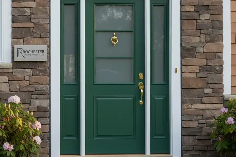 Finished door installation with vinyl siding at Rochester NY home by Next Level Exteriors