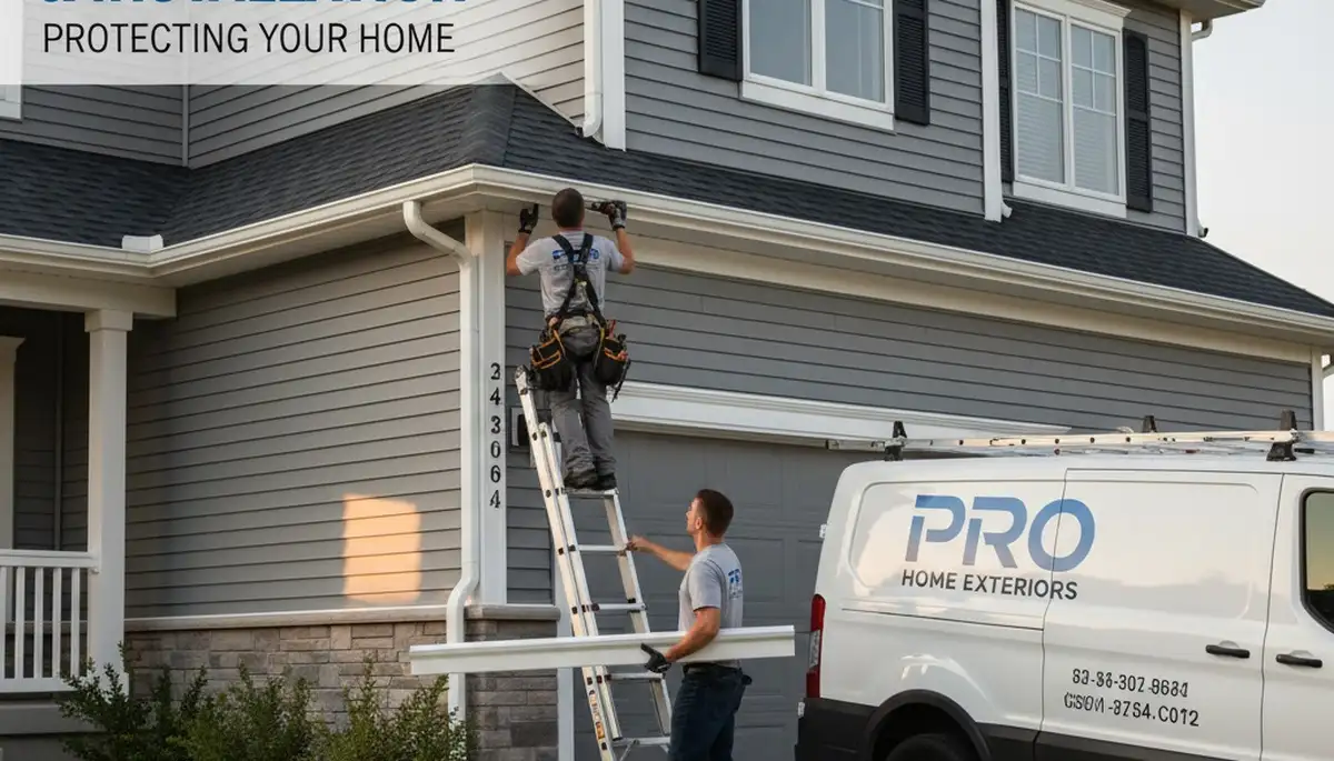 Technician repairing residential gutters and vinyl siding in Rochester, NY