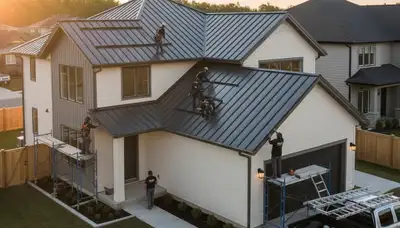 Metal roofing installation on home exterior in Rochester, NY by Next Level Exteriors professionals