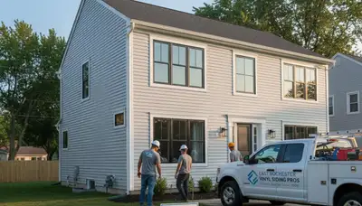 Vinyl siding installation on residential home exterior in Rochester NY by professional siding contractors