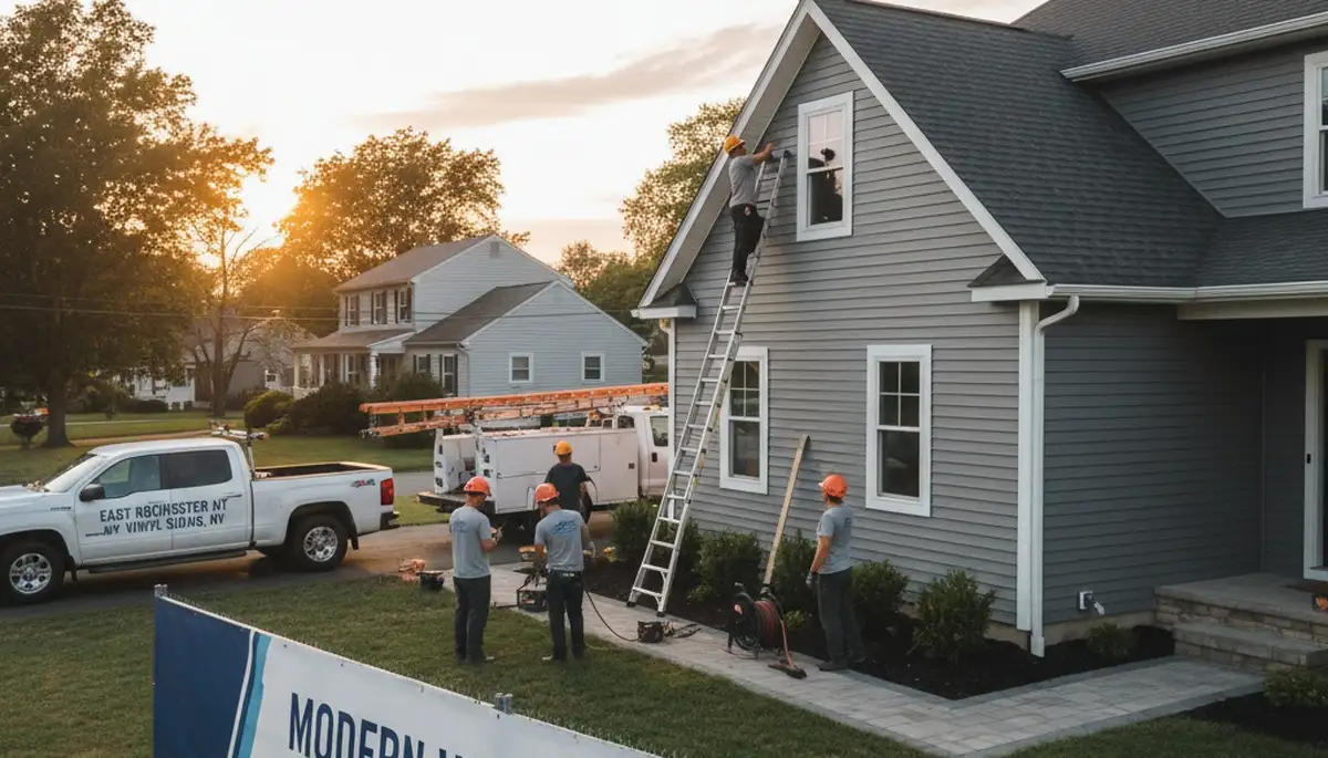 Vinyl siding installation on residential home exterior in Rochester NY by local siding experts
