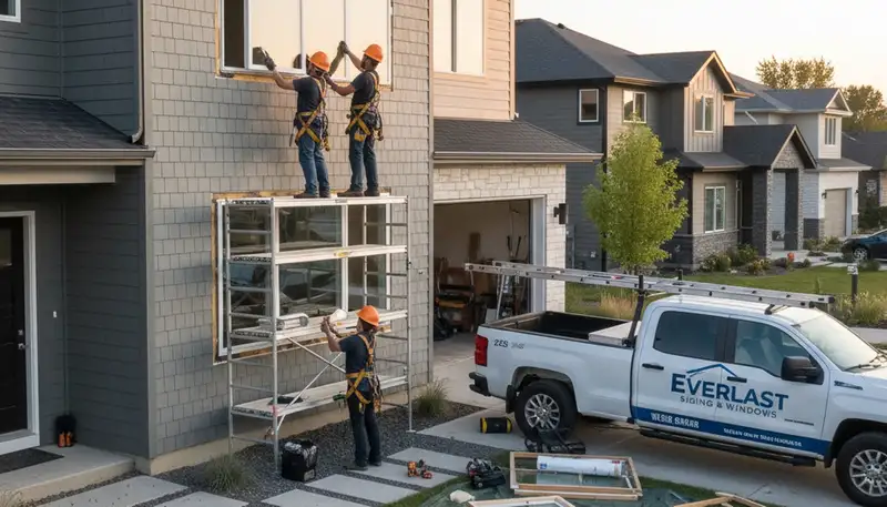 Vinyl siding and window replacement by Next Level Exteriors in Rochester, NY home exterior